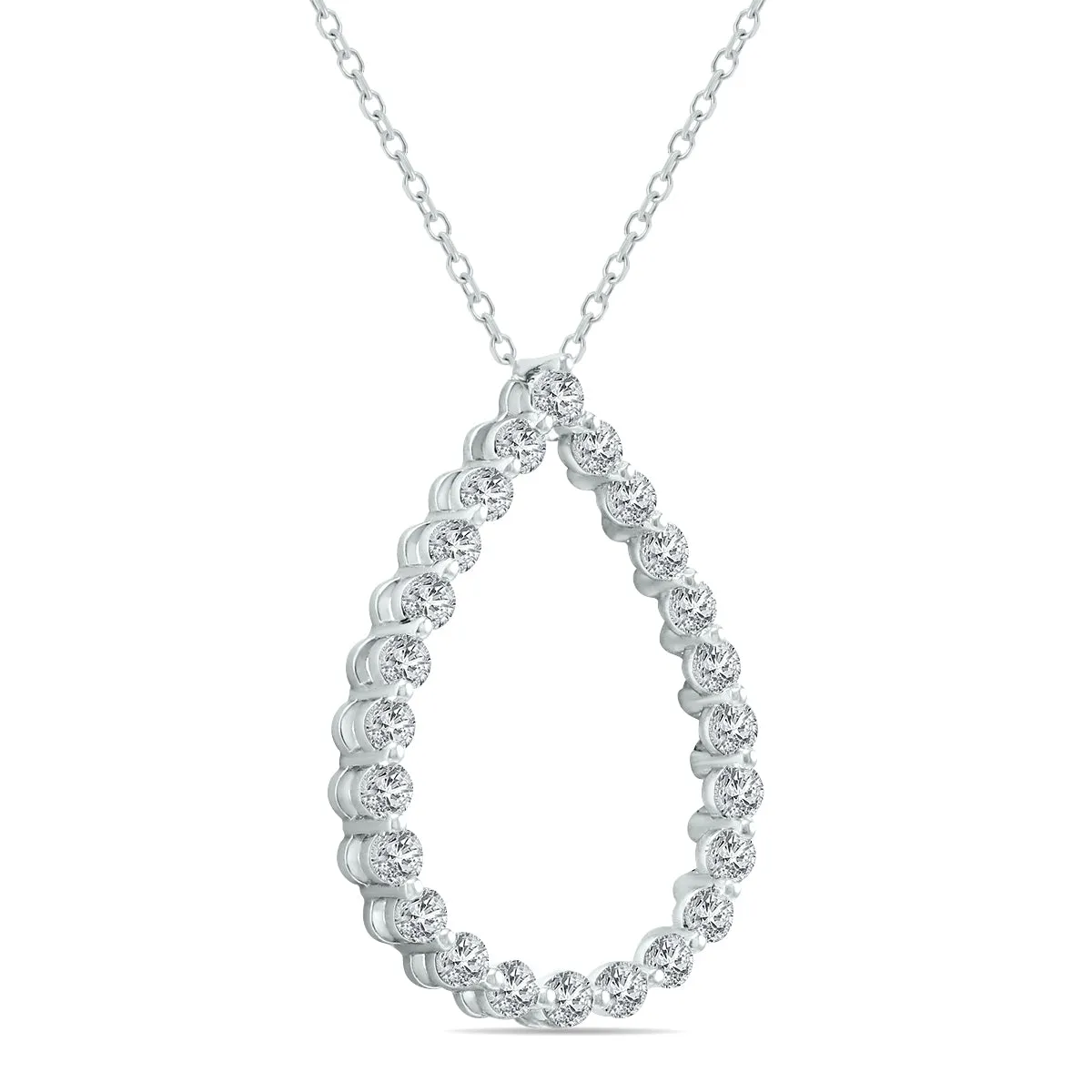 1 Carat Tw Diamond Tear Drop Pendant In 14K White Gold