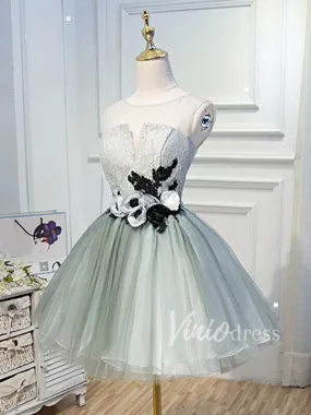 3D Floral Appliquéd Mint Homecoming Dresses SD1019