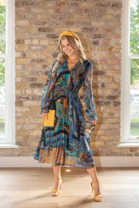 70's Inspired Printed Silk Mix Dress