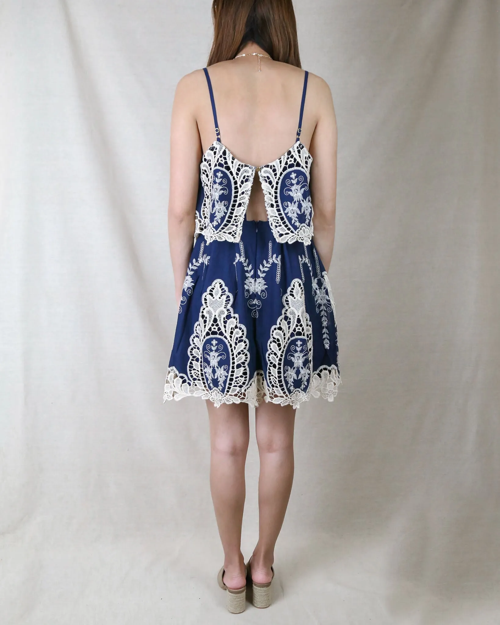 A Hint of Vintage Victorial Lace Dress in Navy and Cream