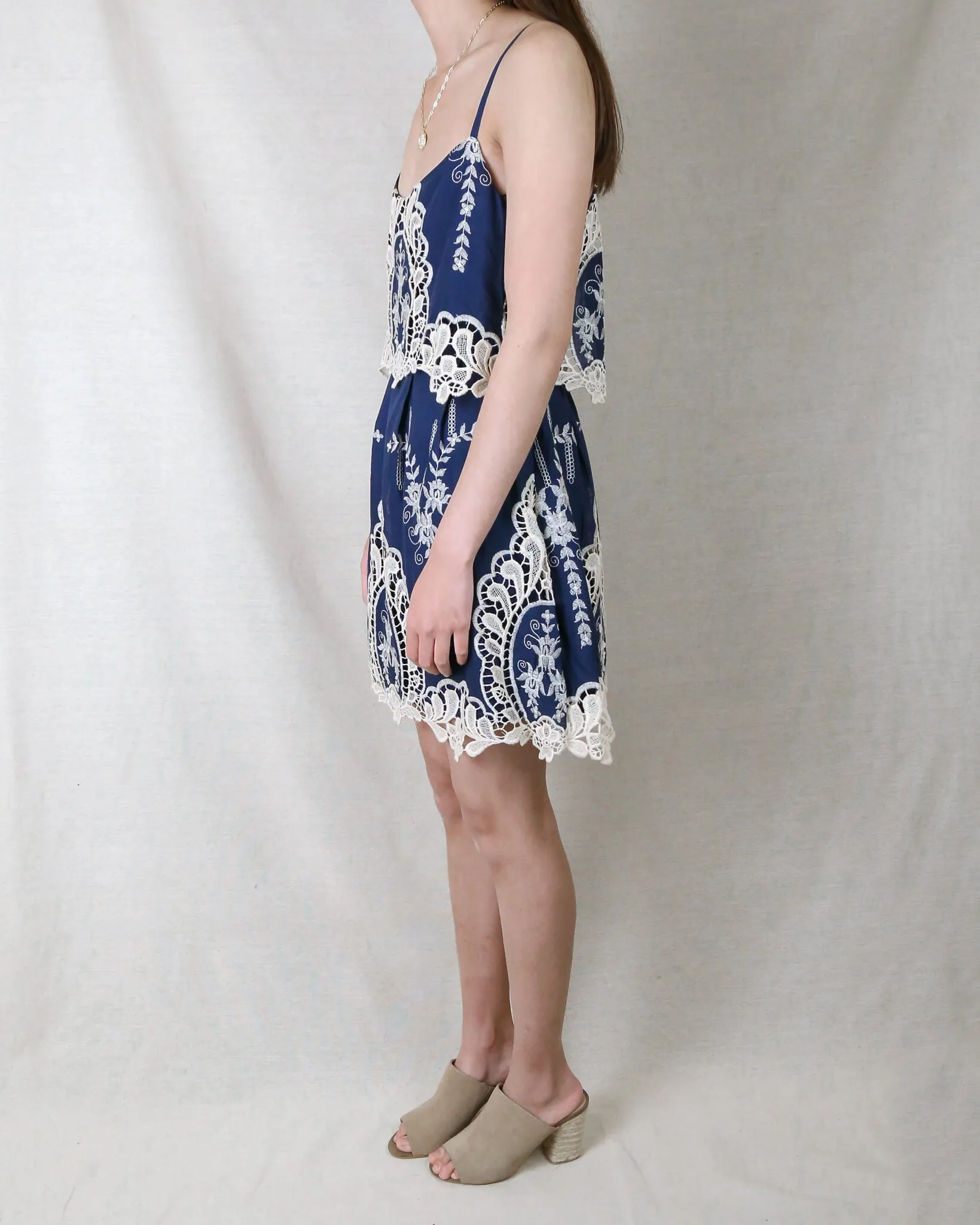 A Hint of Vintage Victorial Lace Dress in Navy and Cream