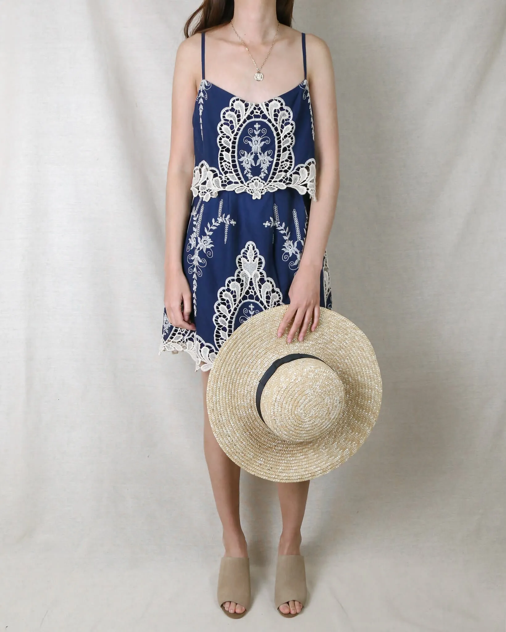 A Hint of Vintage Victorial Lace Dress in Navy and Cream