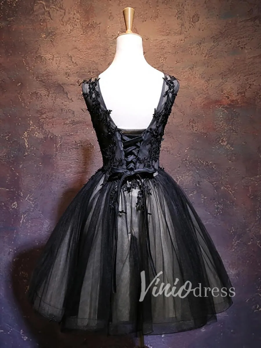 A Line Beaded Lace Black Homecoming Dresses 2019 SD1170