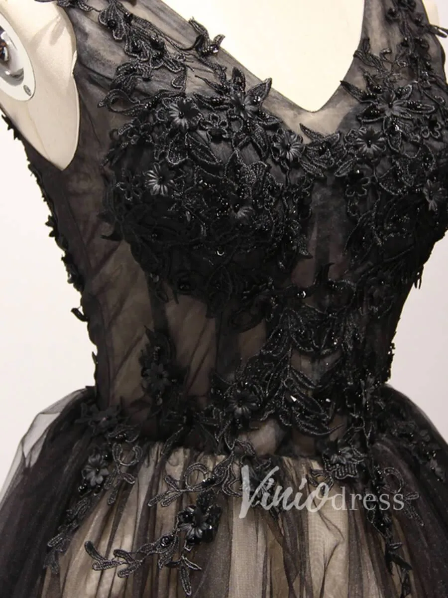 A Line Beaded Lace Black Homecoming Dresses 2019 SD1170