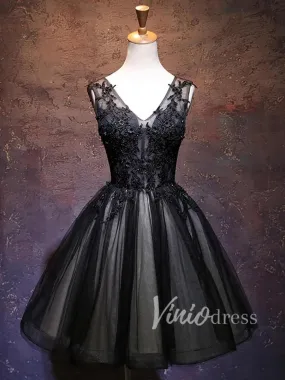 A Line Beaded Lace Black Homecoming Dresses 2019 SD1170