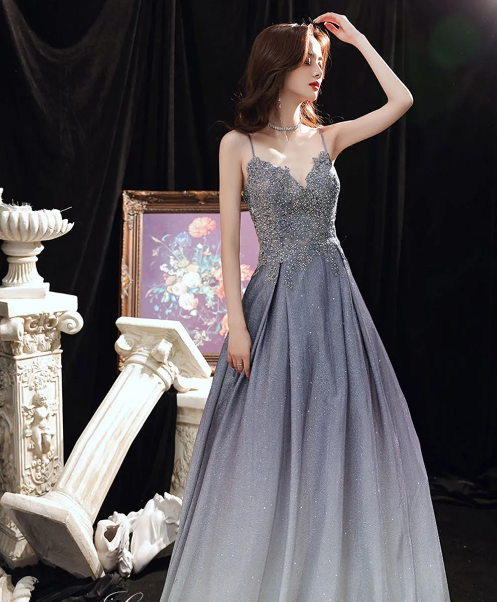 A-line Lace Sequin Prom Dress Gradient Color Floor Length Formal Party