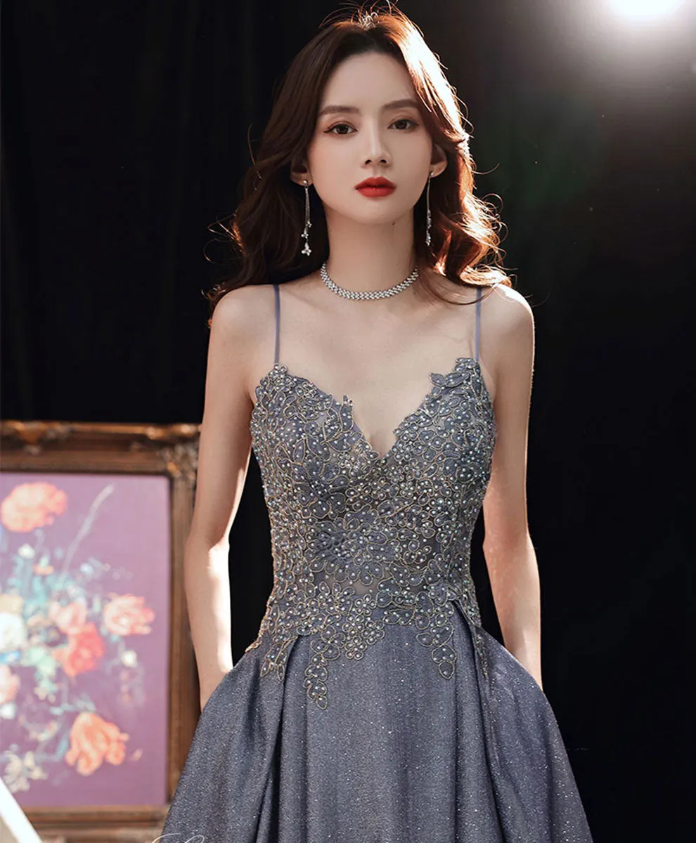 A-line Lace Sequin Prom Dress Gradient Color Floor Length Formal Party