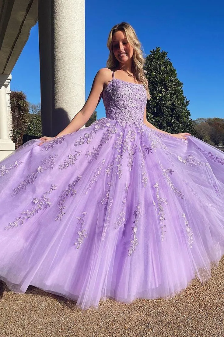 A Line Open Back Purple Lace Long Prom Dresses Formal Evening Dresses,DP0215