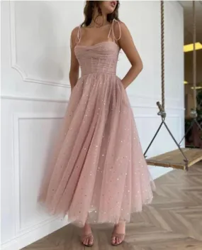 A Line Spaghetti Strap Floor Length Sweetheart Tulle Prom Dresses,Evening Dresses,BD2976