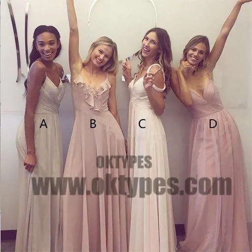 A-Line Spaghetti Straps Backless Ivory Chiffon Long Bridesmaid Dresses,Bridesmaid Gown, TYP0486