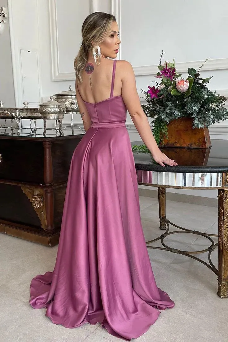 A Line Spaghetti Straps Sweetheart Ruched Long Bridesmaid Dress Prom Dress,DP568