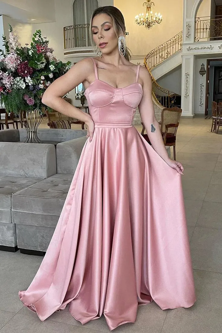 A Line Spaghetti Straps Sweetheart Ruched Long Bridesmaid Dress Prom Dress,DP568