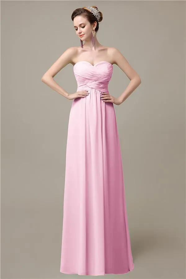 A-line Sweetheart Chiffon Floor-Length Long Bridesmaid Dresses