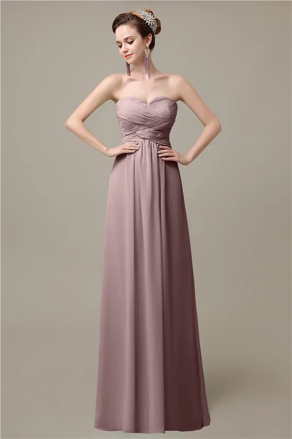 A-line Sweetheart Chiffon Floor-Length Long Bridesmaid Dresses