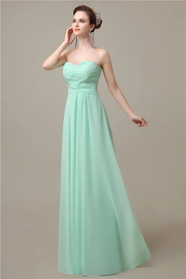 A-line Sweetheart Chiffon Floor-Length Long Bridesmaid Dresses