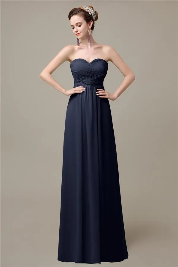 A-line Sweetheart Chiffon Floor-Length Long Bridesmaid Dresses