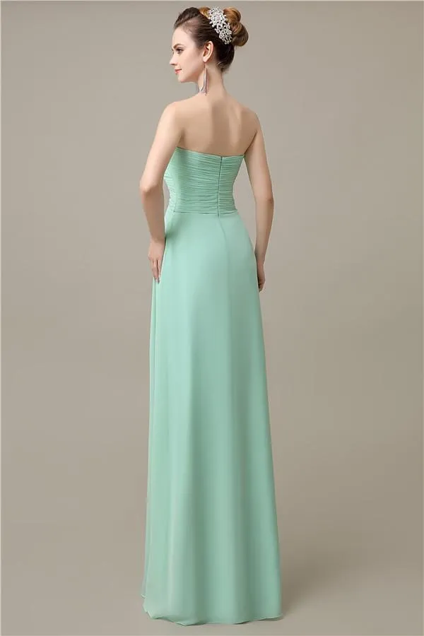 A-line Sweetheart Chiffon Floor-Length Long Bridesmaid Dresses