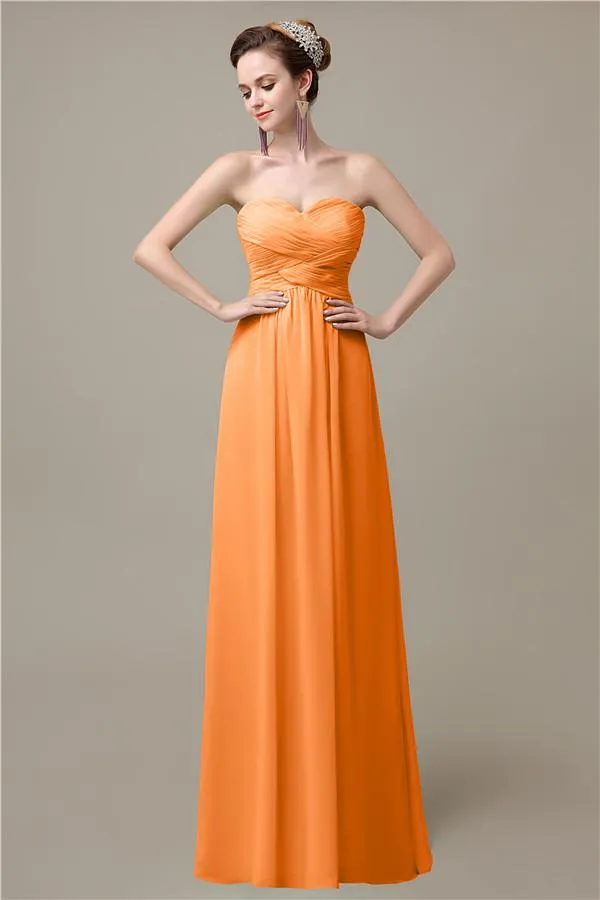 A-line Sweetheart Chiffon Floor-Length Long Bridesmaid Dresses