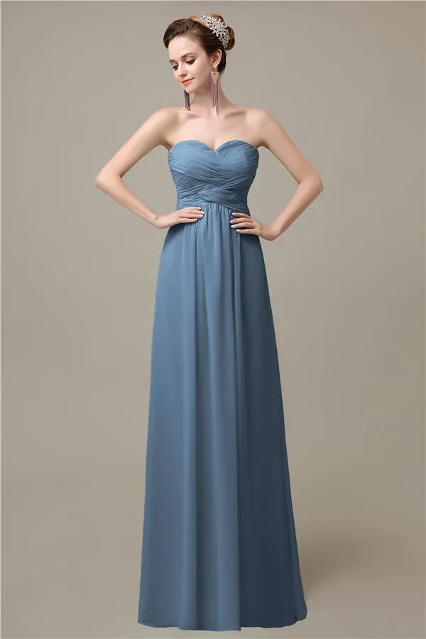 A-line Sweetheart Chiffon Floor-Length Long Bridesmaid Dresses