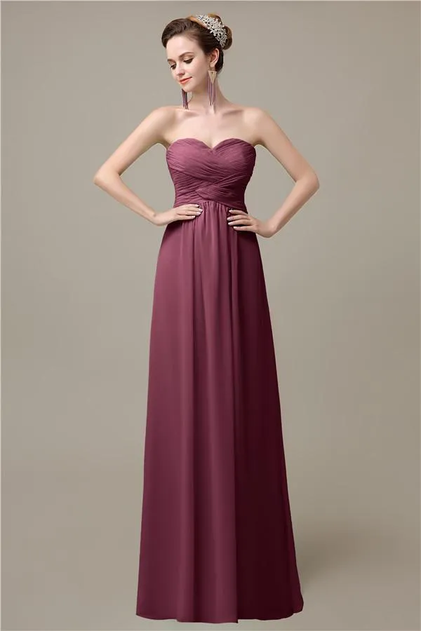 A-line Sweetheart Chiffon Floor-Length Long Bridesmaid Dresses