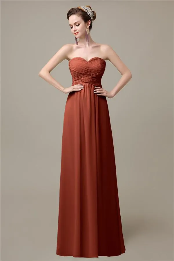 A-line Sweetheart Chiffon Floor-Length Long Bridesmaid Dresses