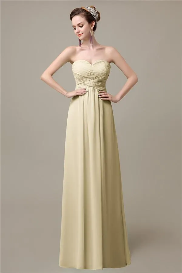 A-line Sweetheart Chiffon Floor-Length Long Bridesmaid Dresses