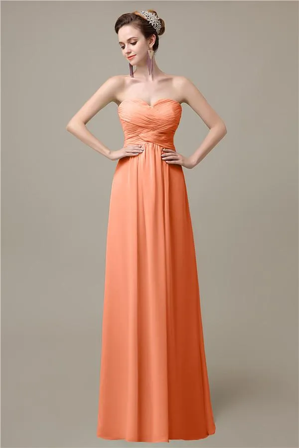 A-line Sweetheart Chiffon Floor-Length Long Bridesmaid Dresses