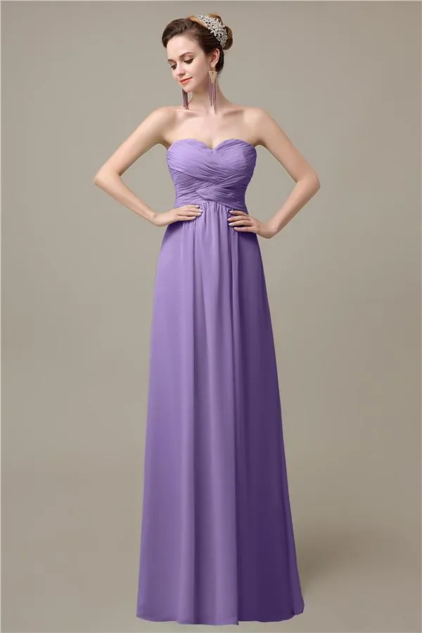 A-line Sweetheart Chiffon Floor-Length Long Bridesmaid Dresses