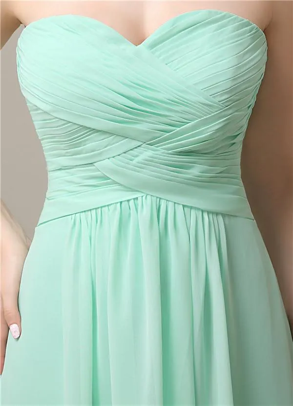 A-line Sweetheart Chiffon Floor-Length Long Bridesmaid Dresses