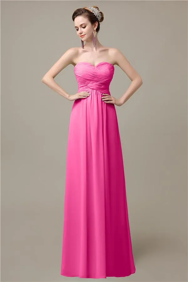 A-line Sweetheart Chiffon Floor-Length Long Bridesmaid Dresses