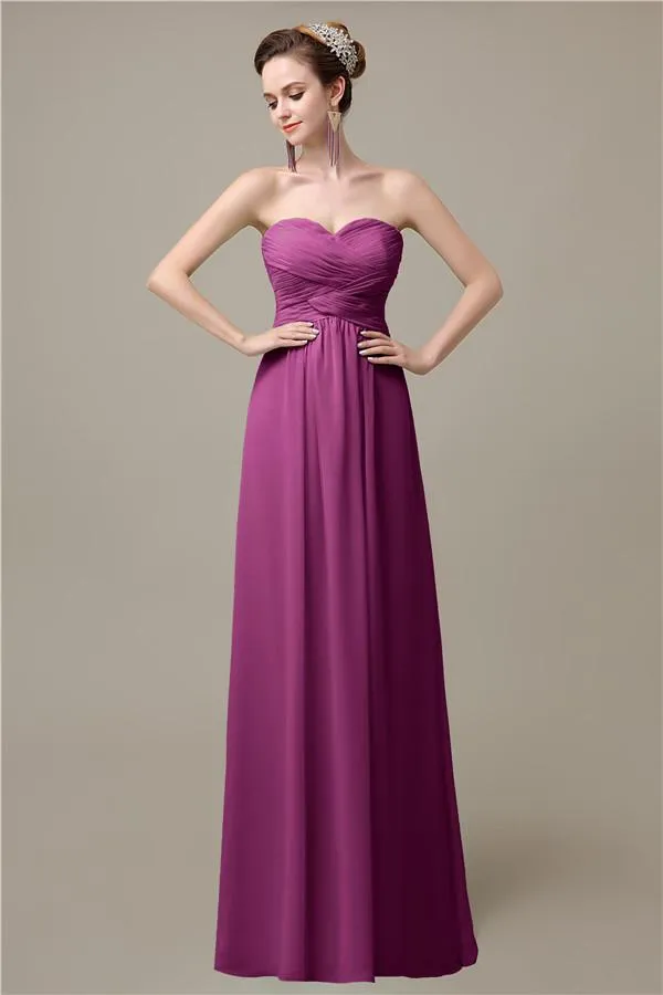 A-line Sweetheart Chiffon Floor-Length Long Bridesmaid Dresses