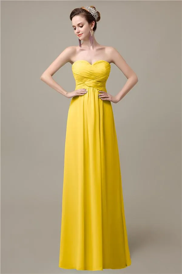 A-line Sweetheart Chiffon Floor-Length Long Bridesmaid Dresses