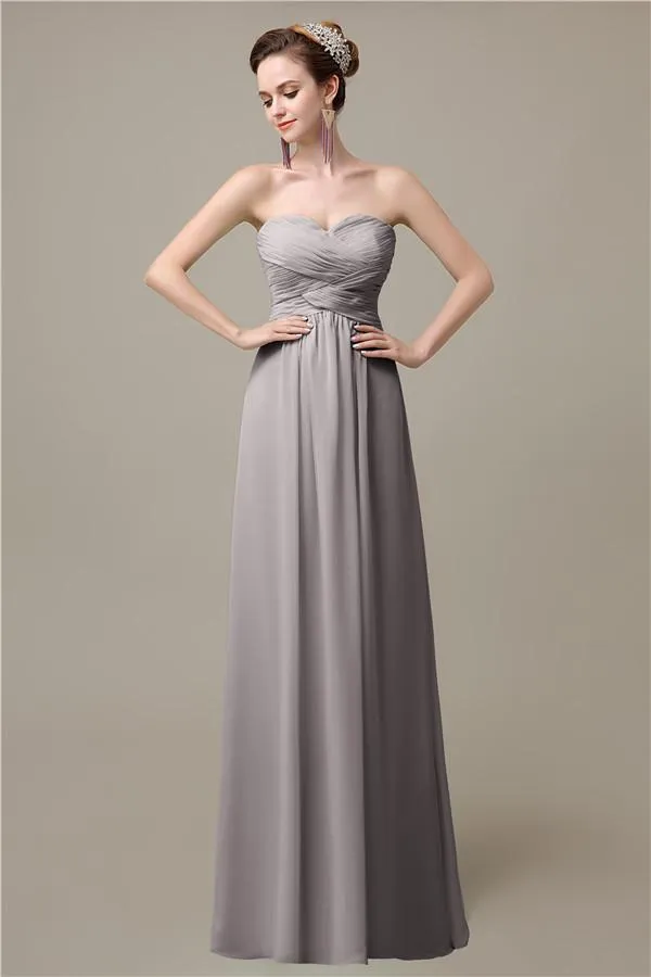 A-line Sweetheart Chiffon Floor-Length Long Bridesmaid Dresses