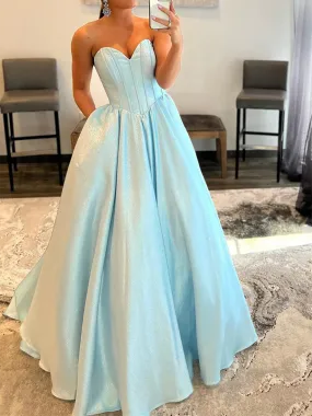 A Line Sweetheart Strapless Blue Long Prom Dresses, A Line Sweetheart Strapless Blue Long Formal Evening Dresses