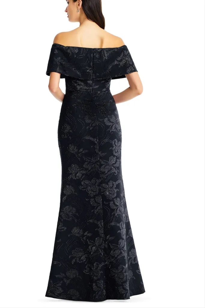 AIDAN MATTOX-BLACK OFF THE SHOULDER LONG DRESS