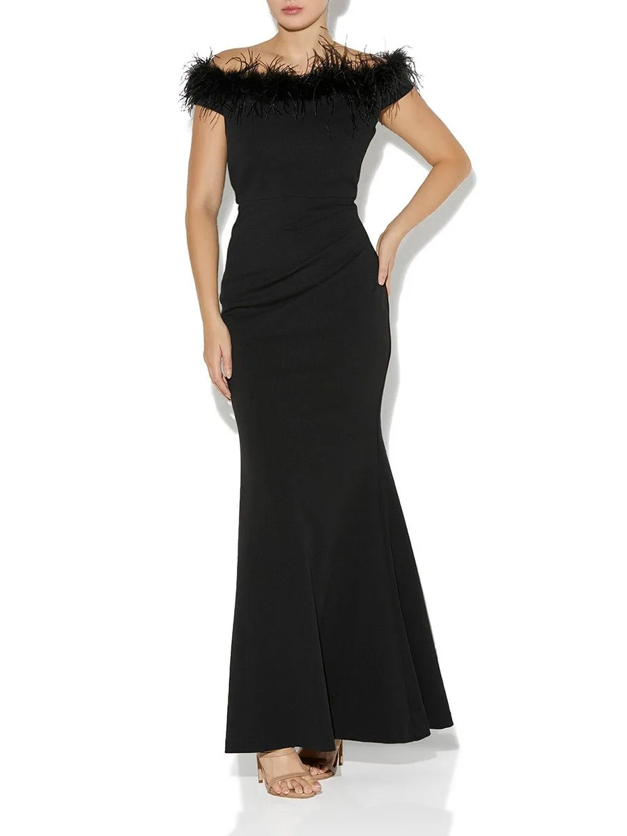 Alessandra Black Feather Trim Gown