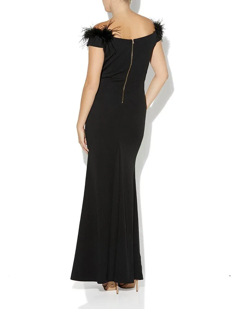 Alessandra Black Feather Trim Gown