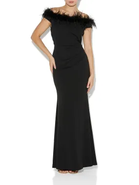 Alessandra Black Feather Trim Gown