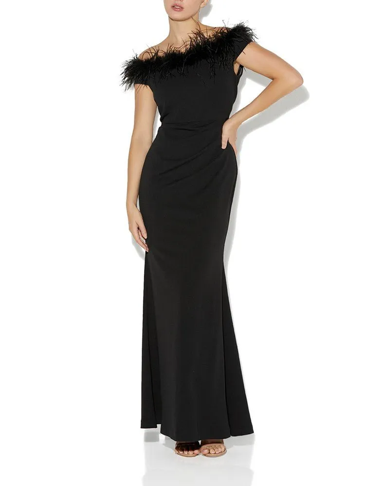 Alessandra Black Feather Trim Gown