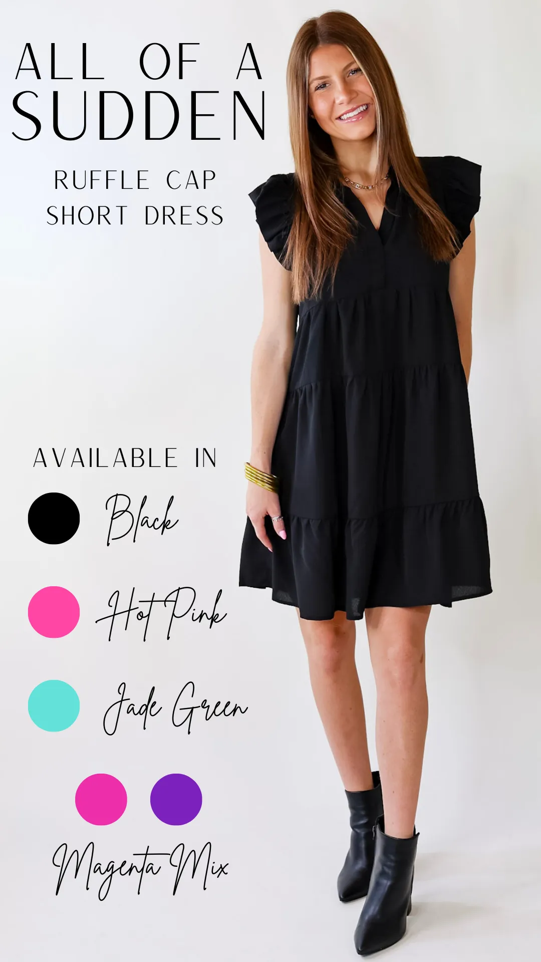 All Of A Sudden Ruffle Cap Sleeve Short Dress in Black