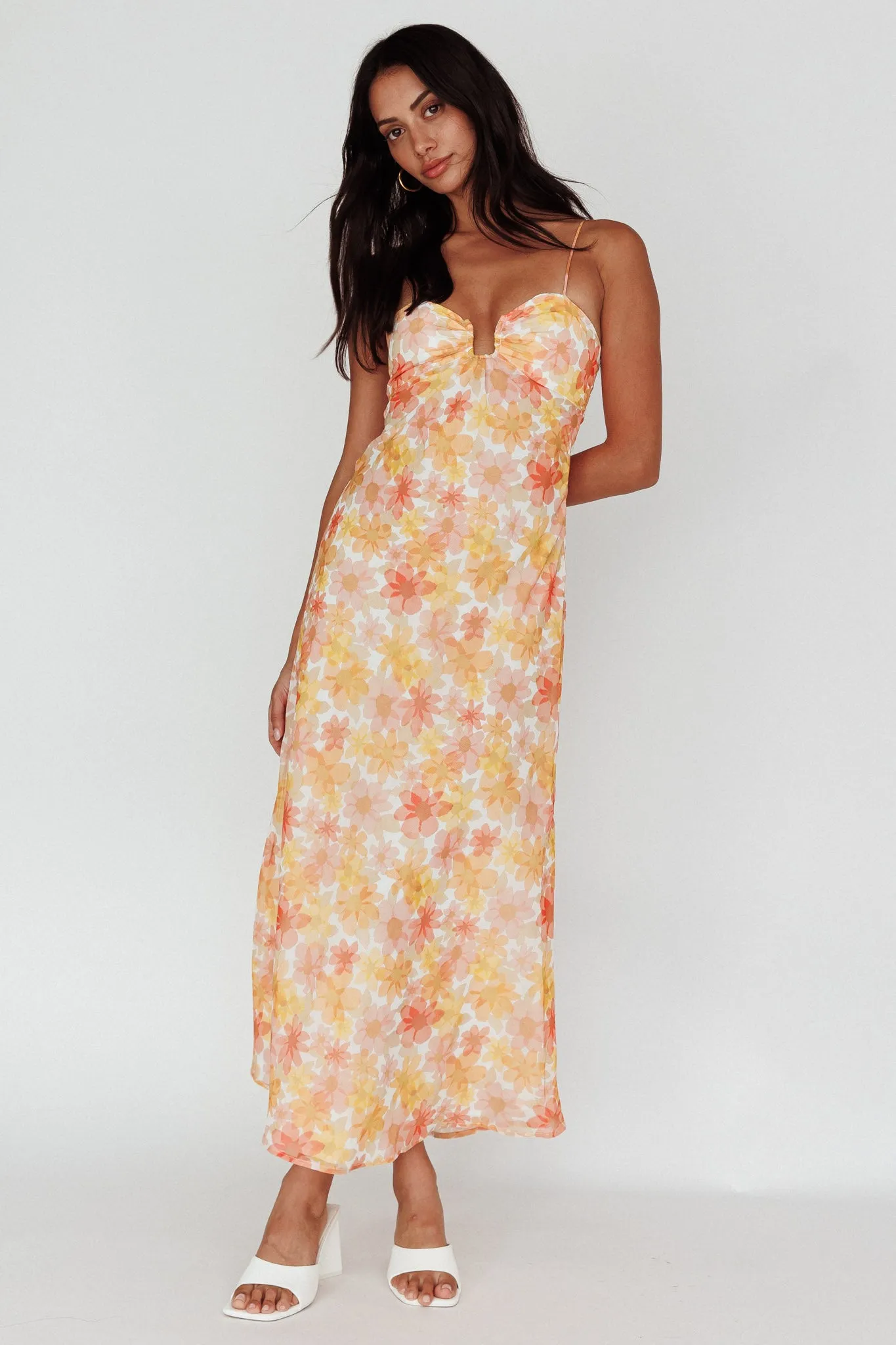 Arika Twist Back Midi Dress Floral Yellow