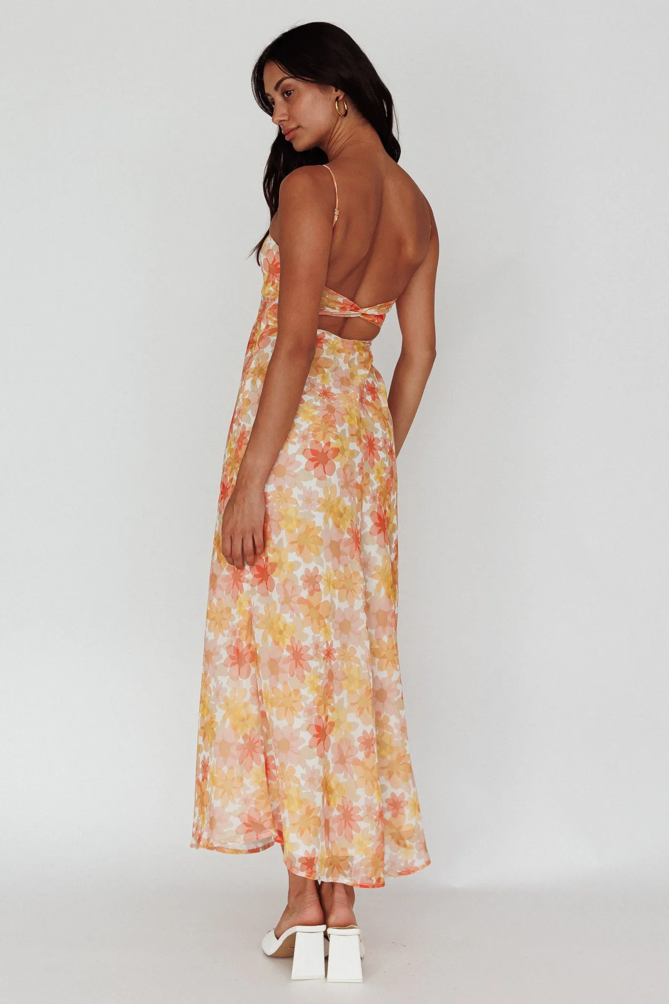 Arika Twist Back Midi Dress Floral Yellow