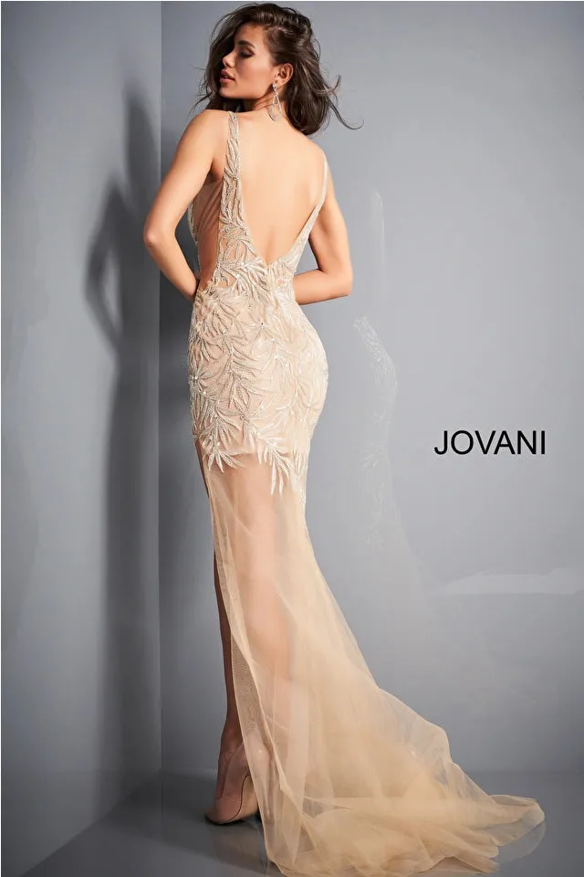 Armanda | Sheer Embellished V Neck Prom Dress | Jovani 1863