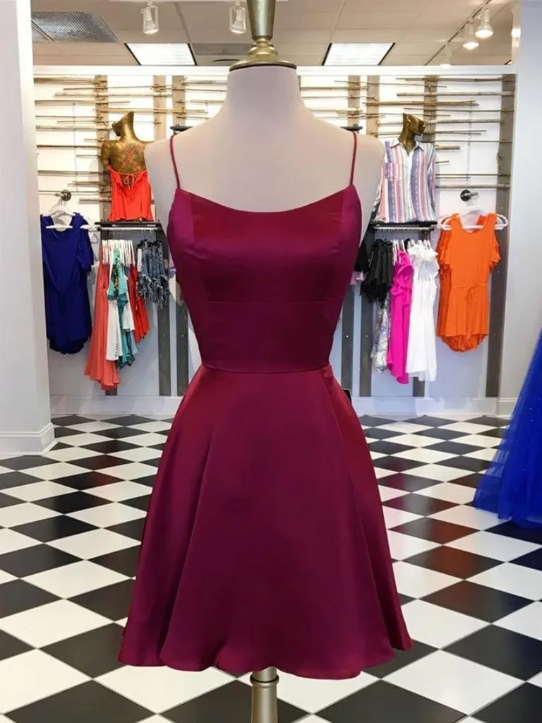 Backless Burgundy Short Prom Dresses, Short Burgundy Homecoming Evening Dresses