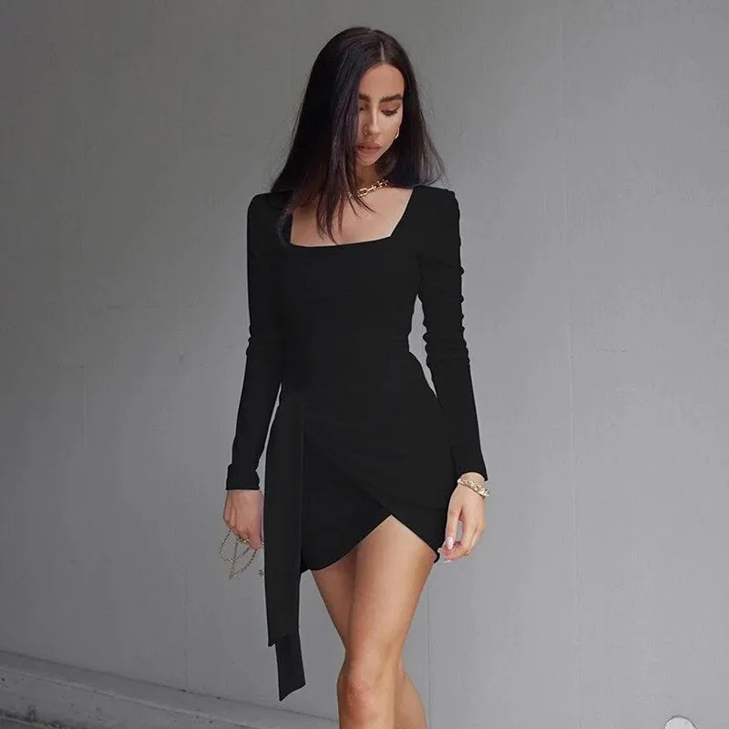 Bandage Belt U Neck Mini Dress