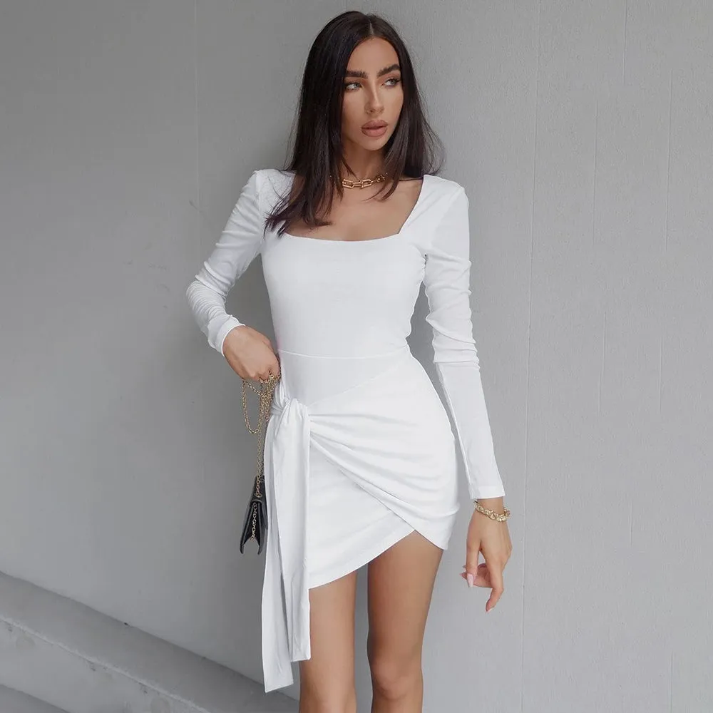 Bandage Belt U Neck Mini Dress