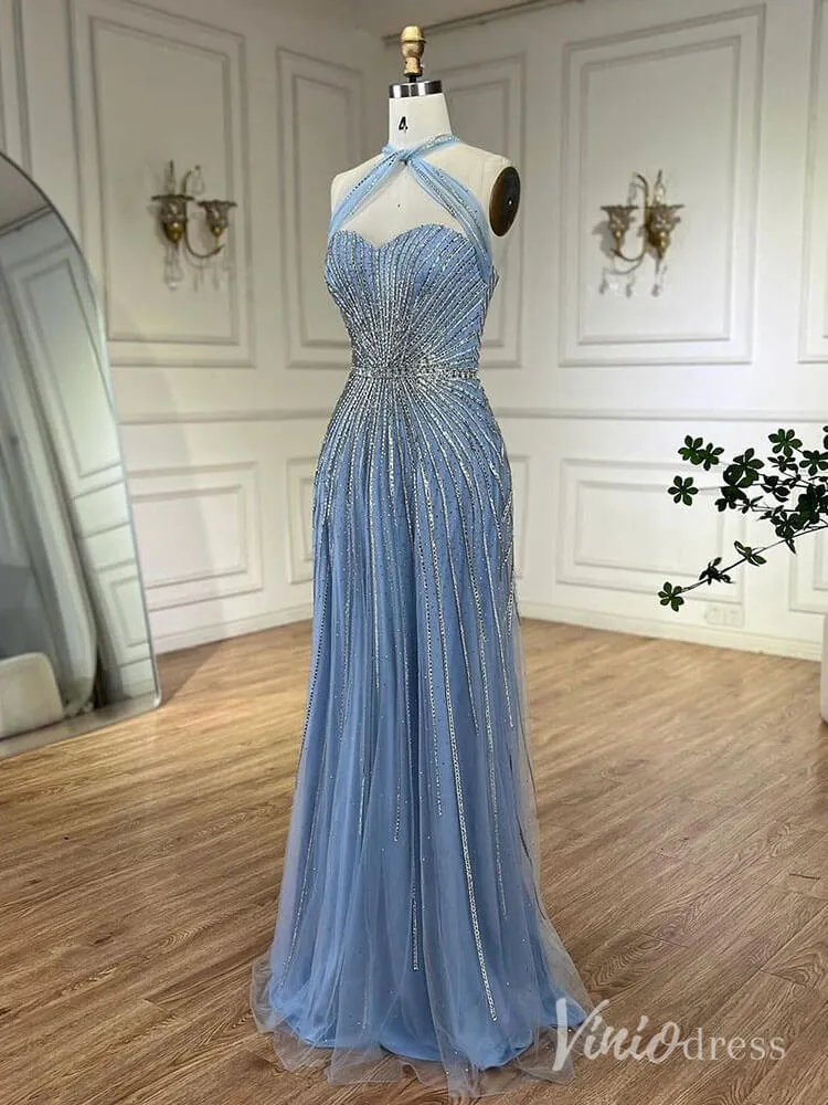 Beaded Halter Neck Prom Dresses Pageant Dress AD1240