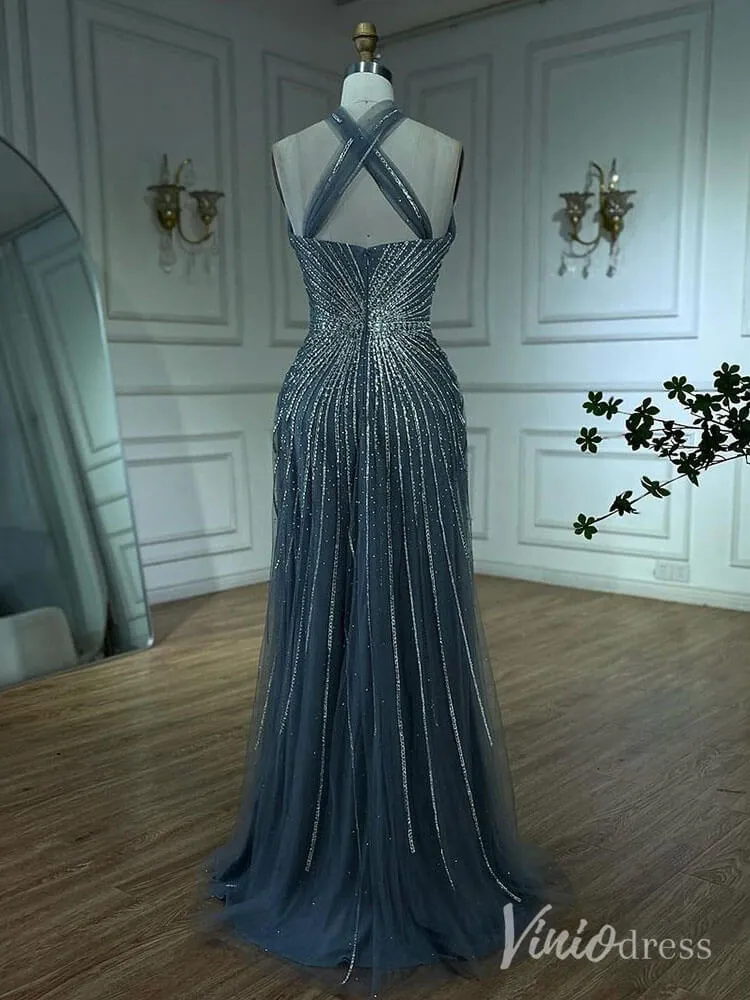 Beaded Halter Neck Prom Dresses Pageant Dress AD1240