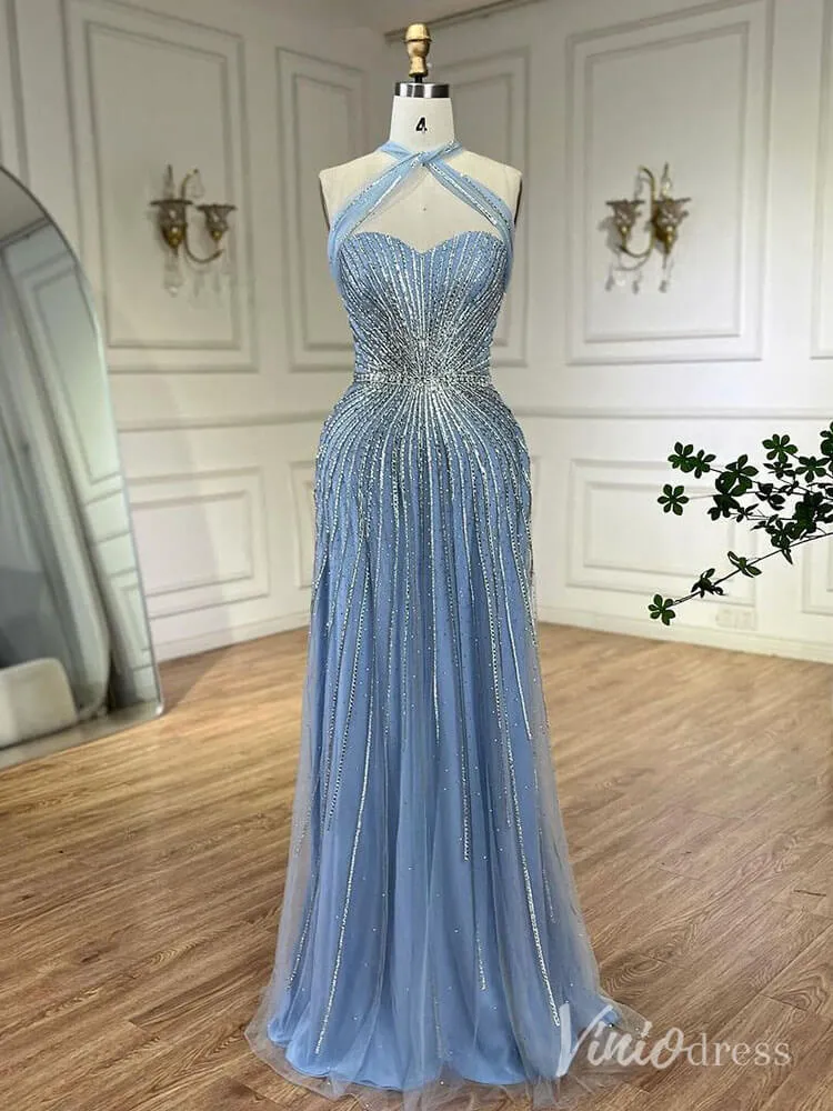 Beaded Halter Neck Prom Dresses Pageant Dress AD1240