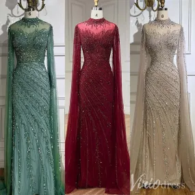 Beaded Lace Sheath Prom Dresses Extra Long Sleeve High Neck Mother of the Bride Dress AD1230